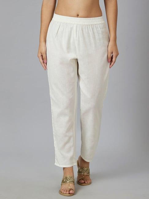 globus off white straight fit mid rise trousers