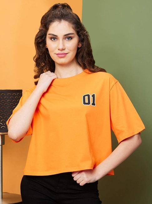 globus orange cotton printed t-shirt