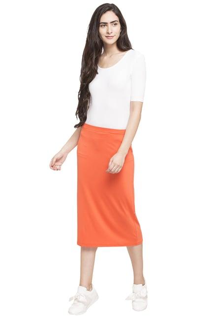 globus orange knee length skirt