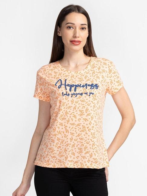 globus peach cotton floral printed t-shirt