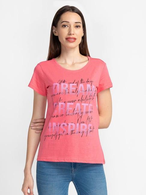 globus pink cotton graphic printed t-shirt