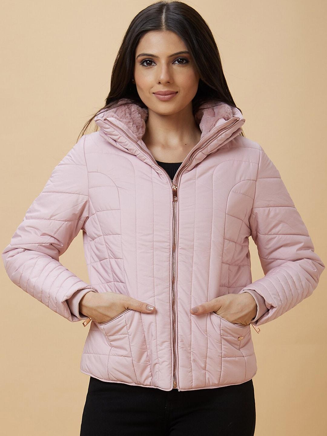 globus pink hooded puffer jacket