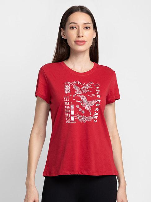 globus red cotton printed t-shirt