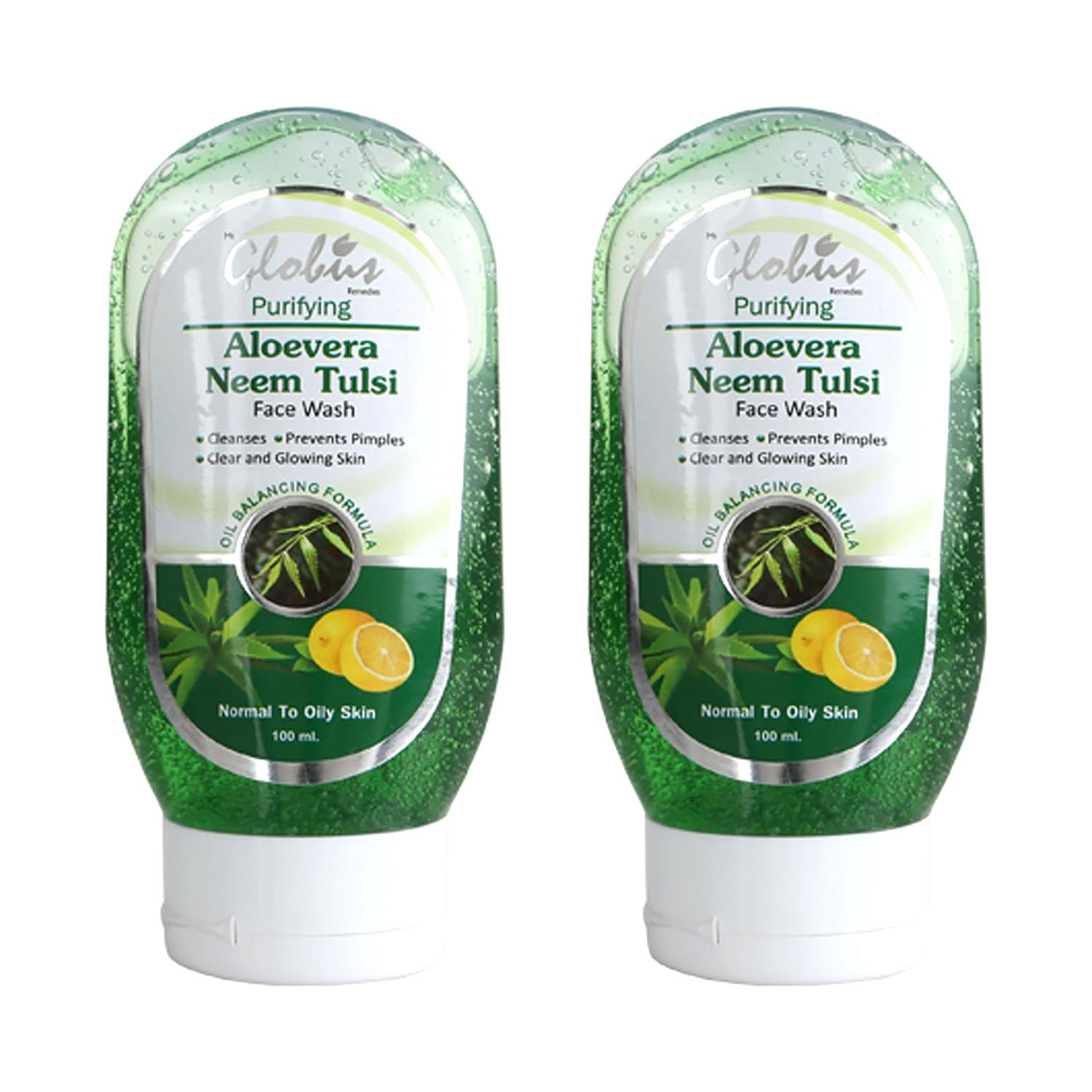 globus remedies aloe vera neem & tulsi face wash - (2 pcs)