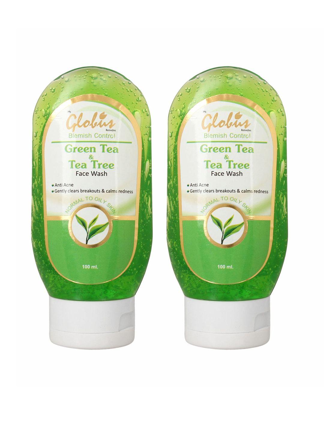 globus remedies set of 2 blemish control green tea & tea tree face wash - 100 ml each