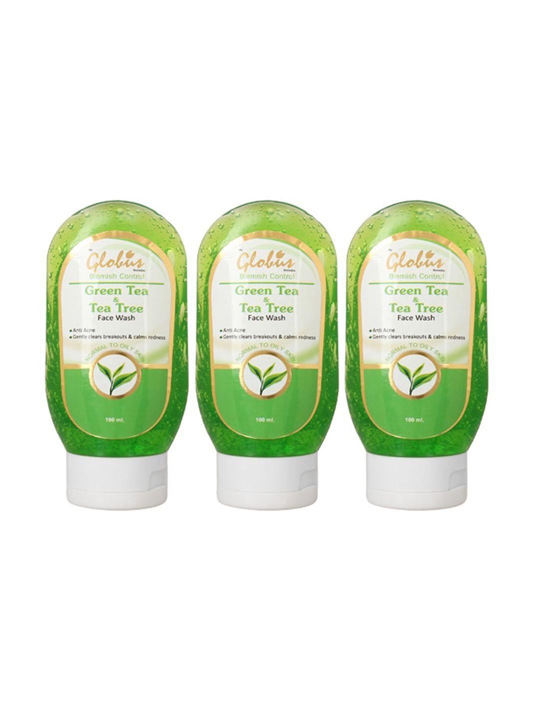 globus remedies set of 3 green tea & tea tree anti-acne face wash - 100ml each
