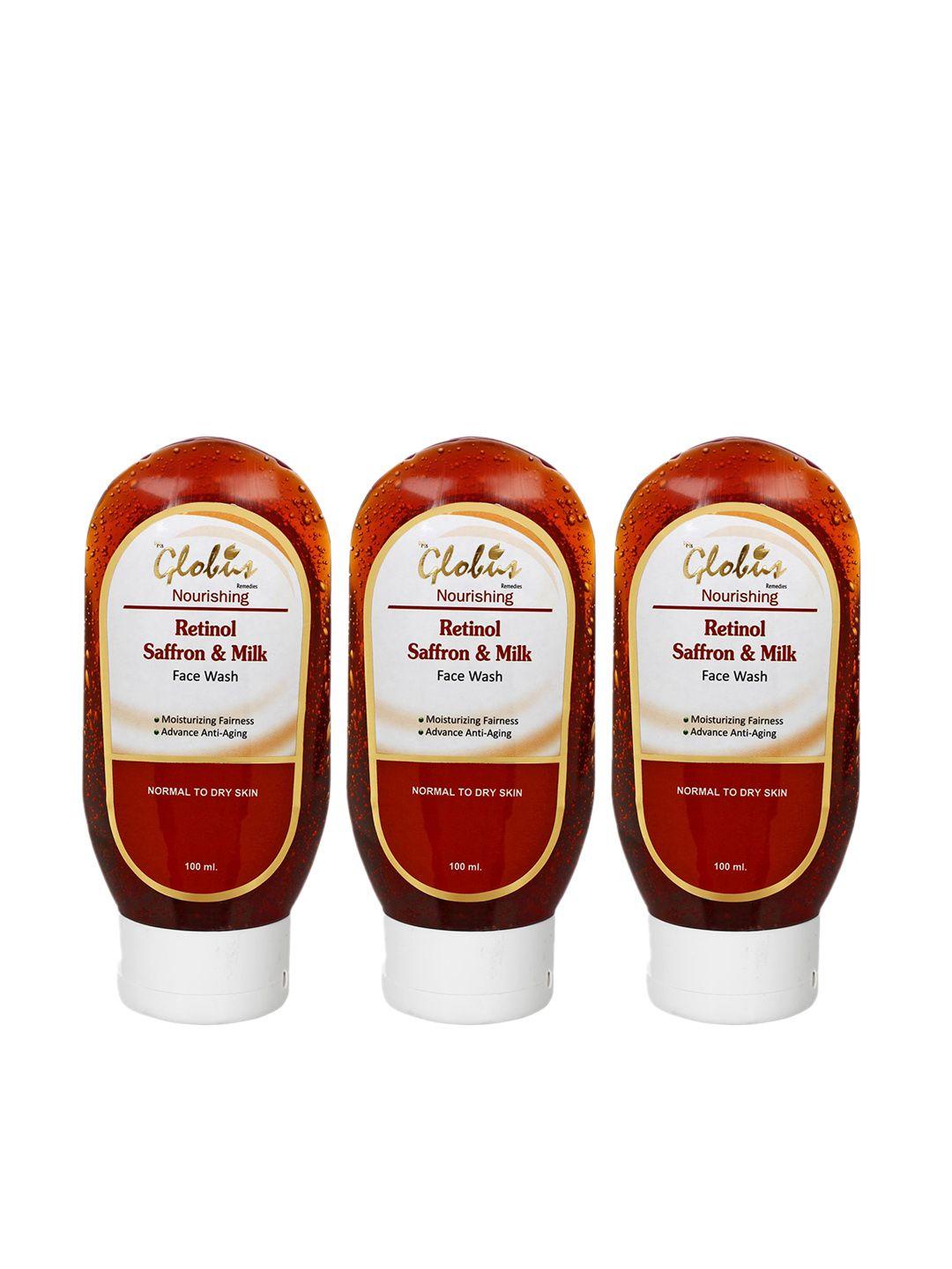 globus remedies set of 3 retinol saffron & milk instant glow face wash - 100ml each