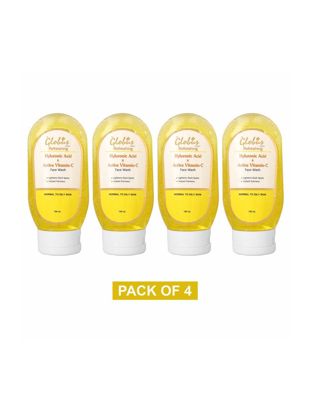 globus remedies set of 4 hyaluronic acid & vitamin c anti-aging face wash - 100ml each