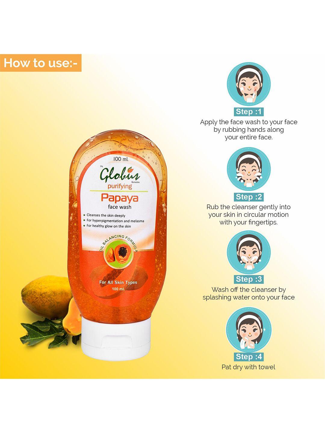 globus remedies set of 4 papaya purifying face wash - 100 ml