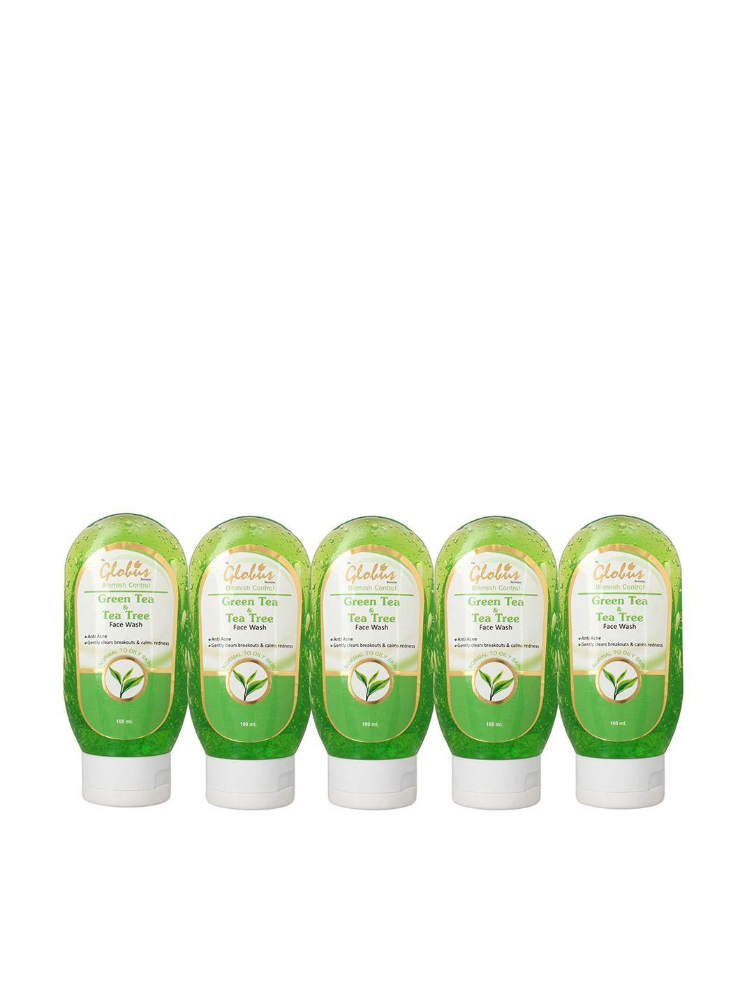 globus remedies set of 5 blemish control green tea & tea tree face wash - 100 ml each
