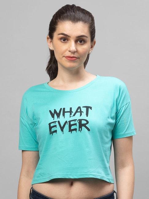 globus turquoise cotton printed t-shirt