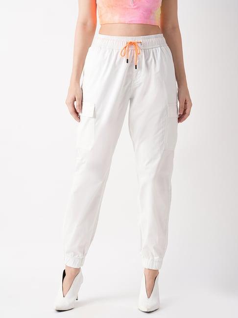 globus white cotton regular fit mid rise cargo pants