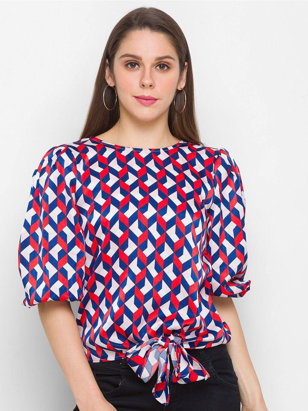 globus women multicoloured geometric printed waist tie-up top