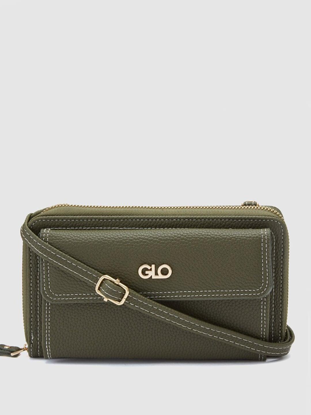 globus women olive textured zip around wallet