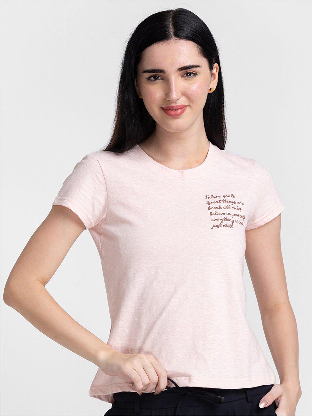 globus women pink typography t-shirt