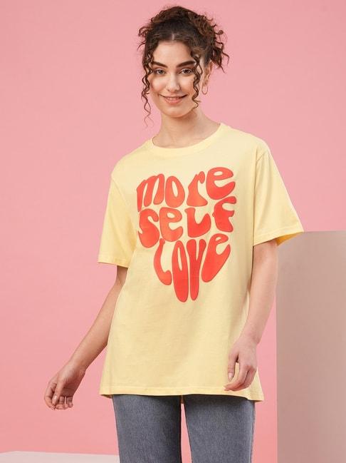 globus yellow & orange cotton graphic print t-shirt
