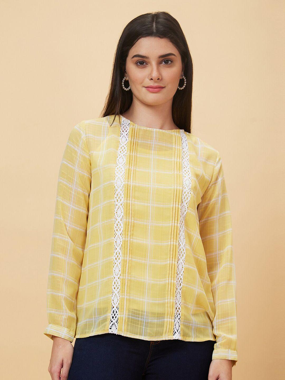 globus yellow checked lace inserts top