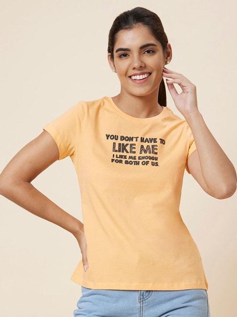 globus yellow cotton graphic print t-shirt