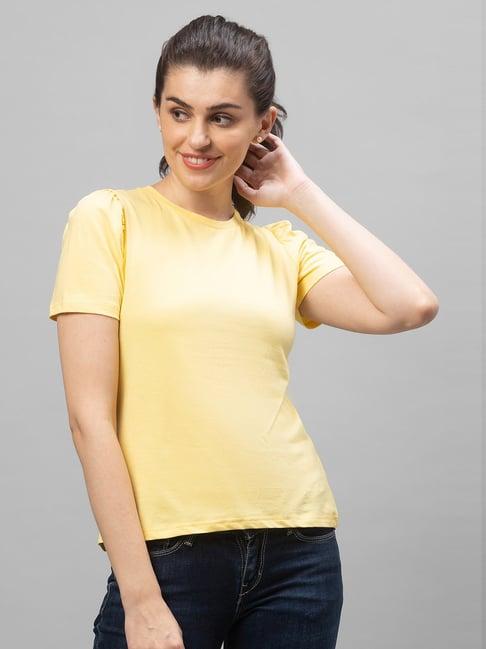 globus yellow cotton regular fit t-shirt