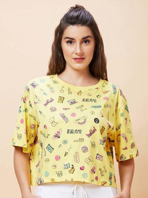 globus yellow printed crop t-shirt