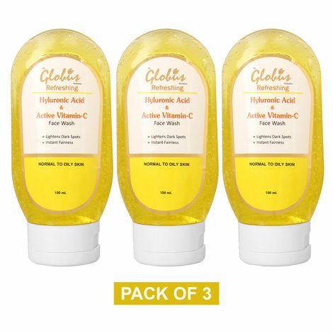 globus anti-ageing face wash with hyluronic acid and vitamin c 100 ml (pack of 3)