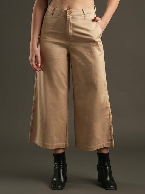 globus beige relaxed fit mid rise cropped trousers