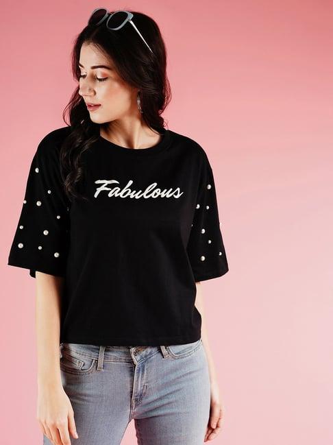 globus black & white cotton embellished t-shirt