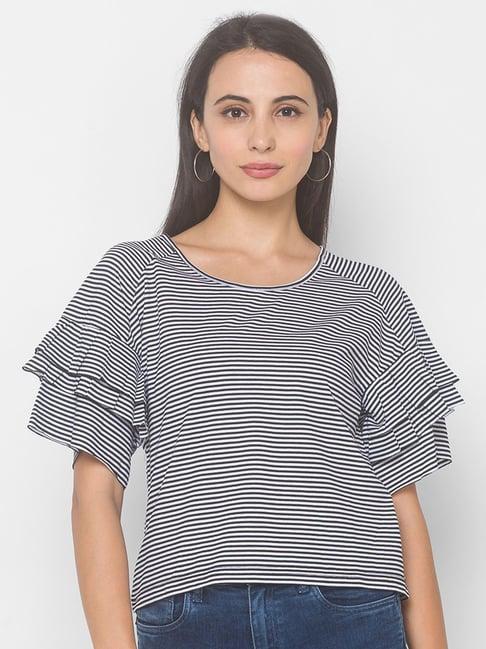 globus black & white cotton stripes top