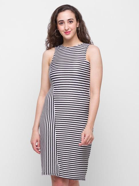 globus black & white striped bodycon dress