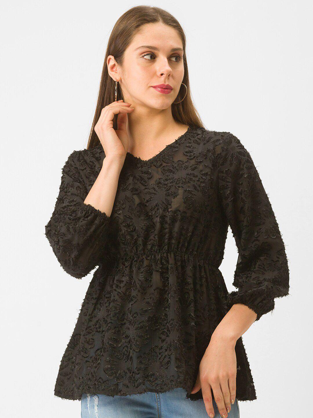 globus black cinched waist top