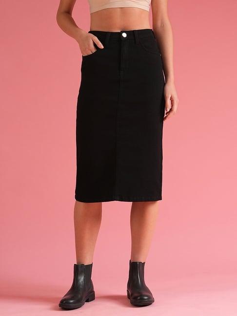 globus black denim above knee skirt