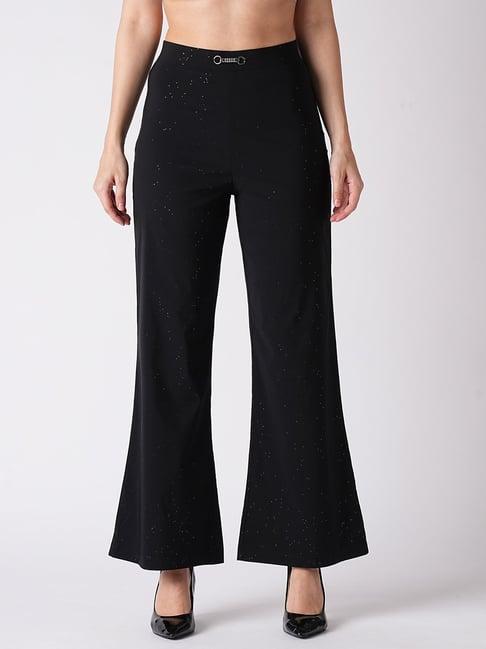 globus black flared fit flared fit mid rise trousers