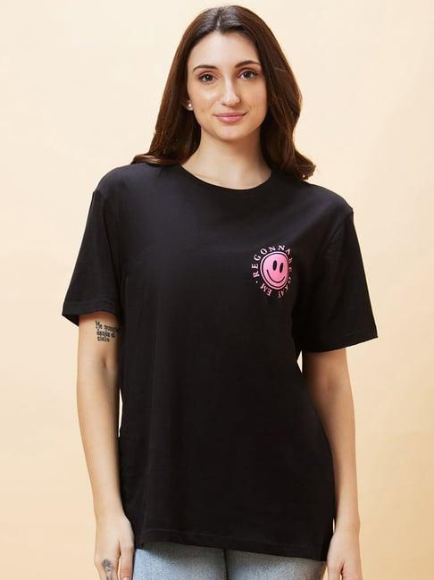 globus black printed oversized t-shirt