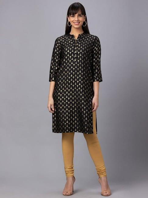 globus black printed straight kurta