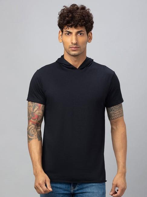 globus black regular fit cotton printed t-shirt