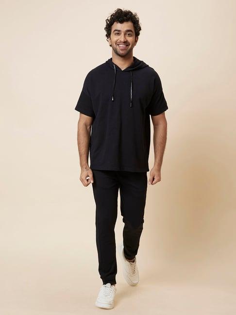 globus black regular fit cotton t-shirt & joggers set