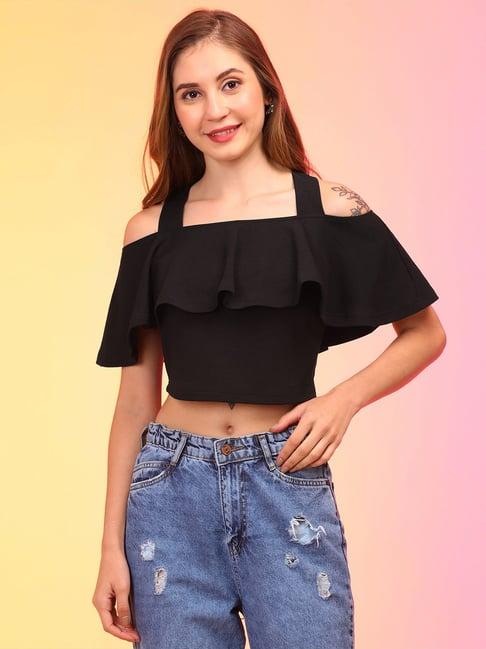 globus black regular fit crop top