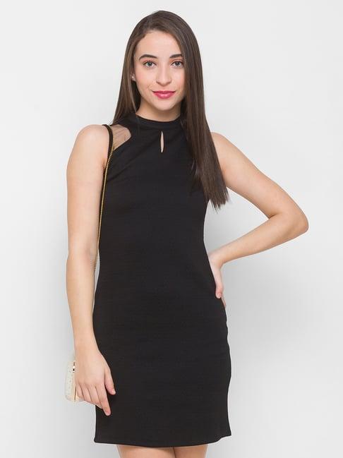 globus black self design bodycon dress