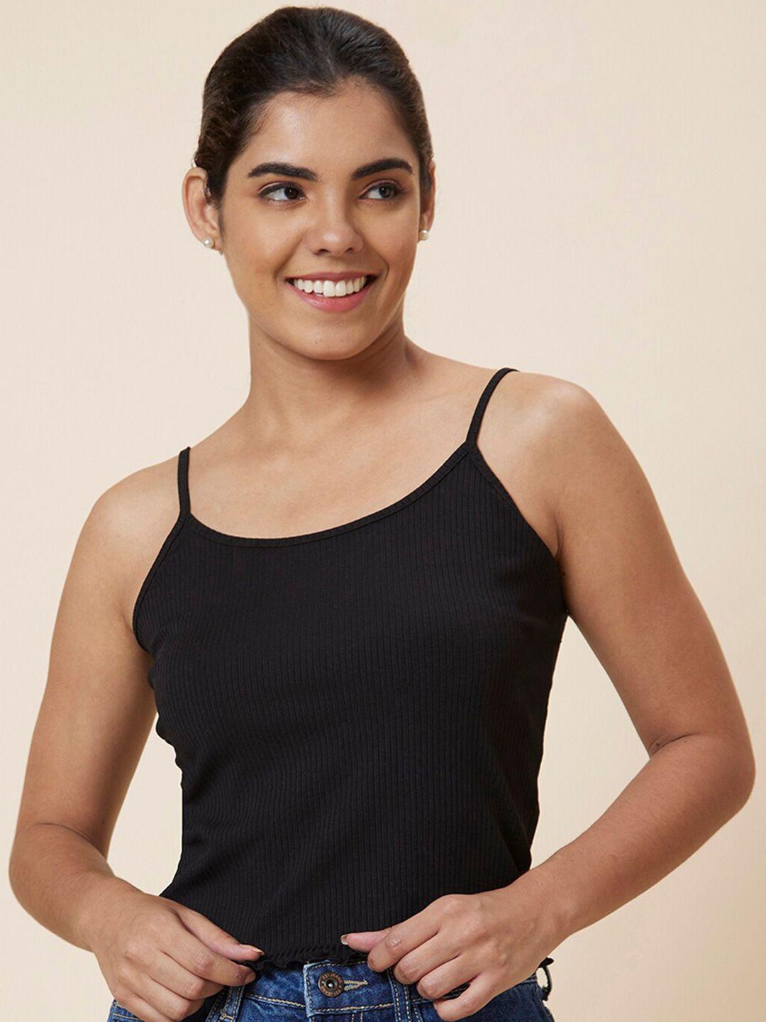 globus black shoulder straps crop top