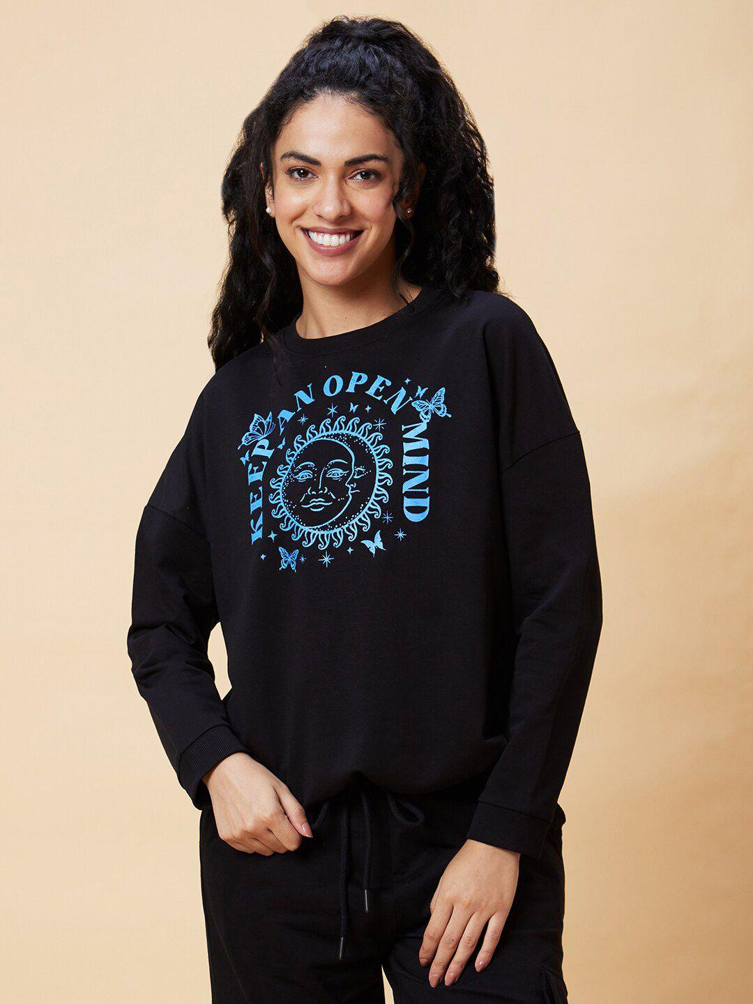 globus black typography printed pure cotton pullover