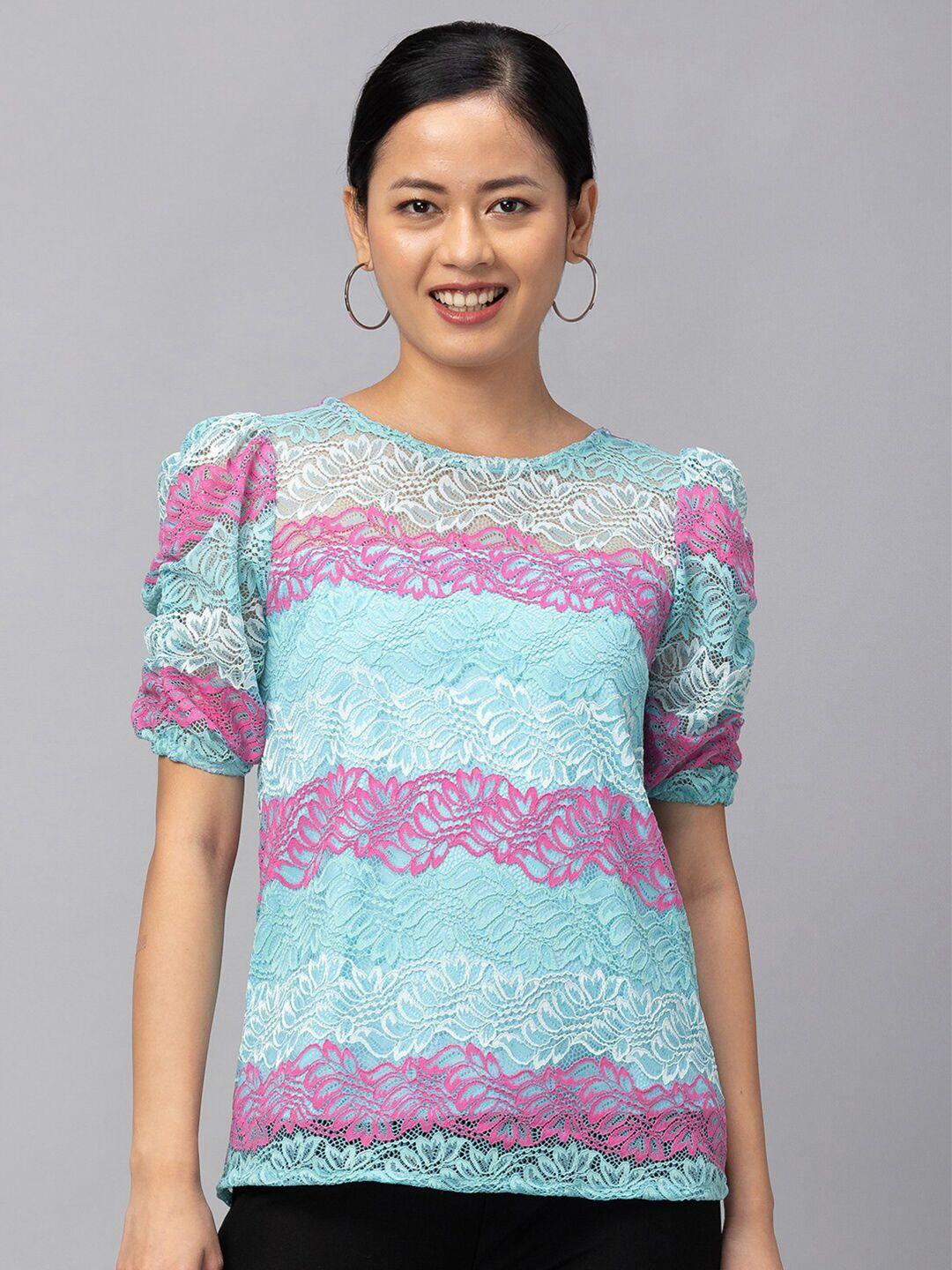 globus blue & pink lace top