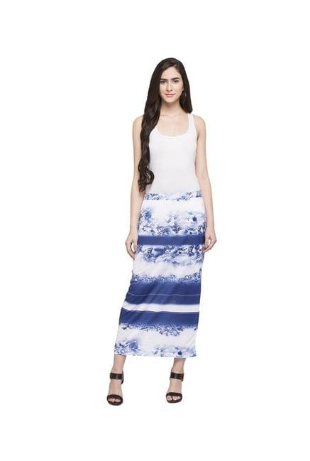 globus blue & white printed maxi skirt