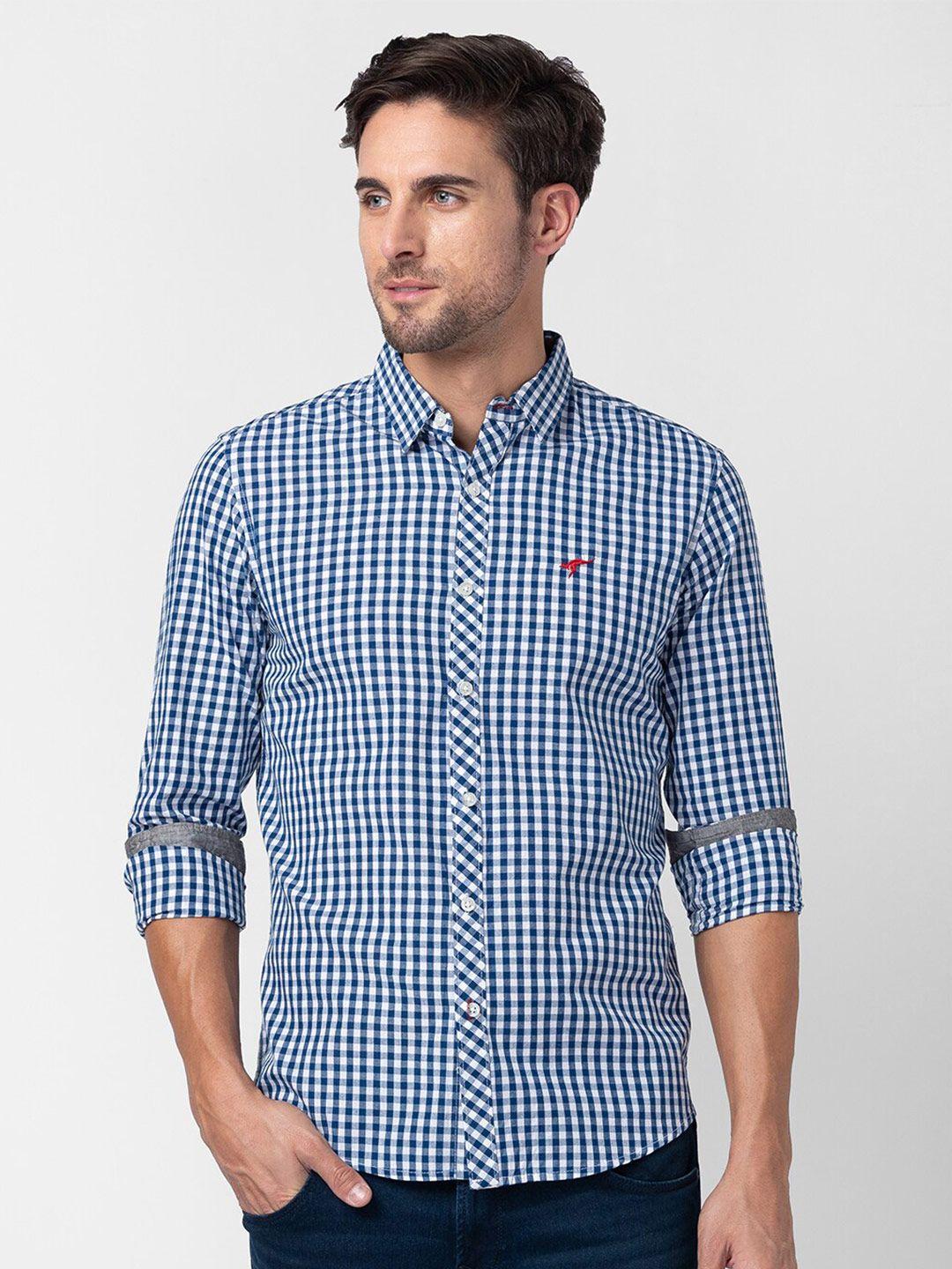 globus blue comfort gingham checked pure cotton casual shirt