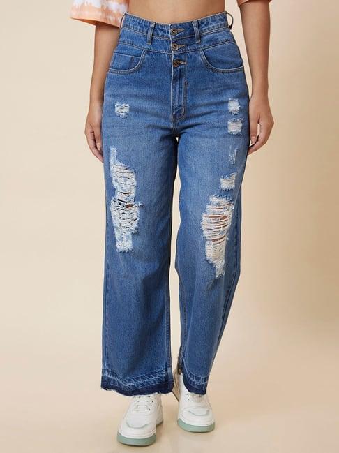 globus blue cotton distressed mid rise jeans