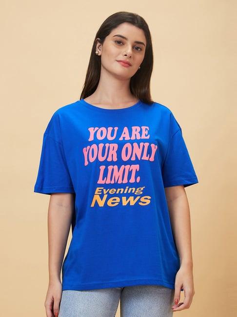 globus blue cotton graphic print t-shirt