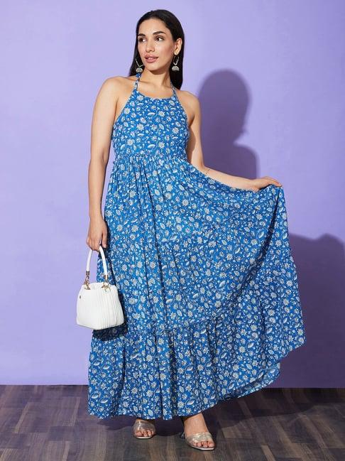 globus blue floral print maxi dress