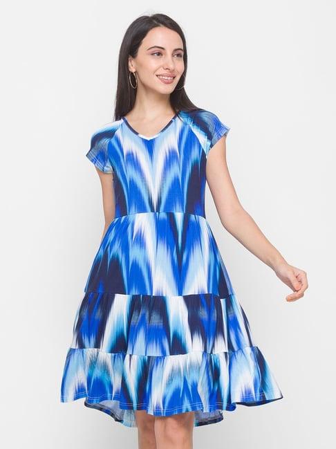 globus blue printed a-line dress