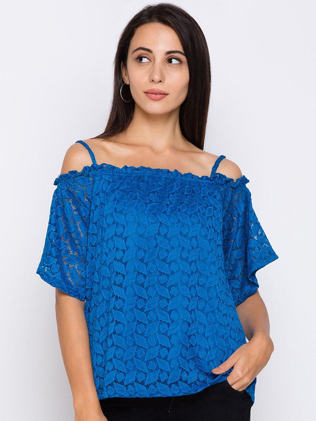 globus blue self design bardot top