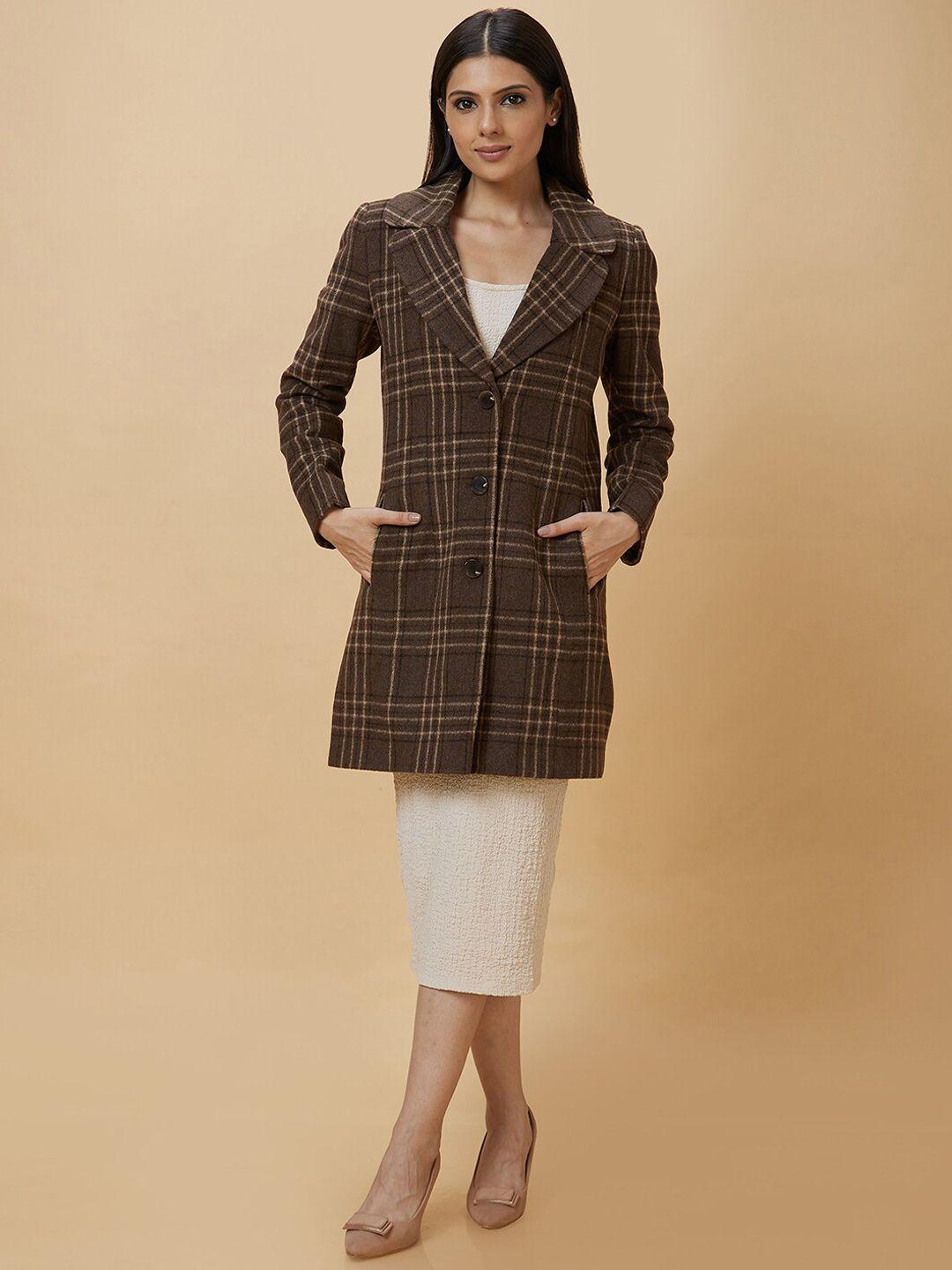 globus brown checked notched lapel overcoats