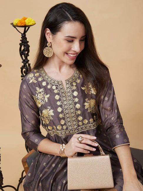 globus brown embellished kurta